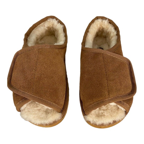 Lamo Open Toe Wrap Suede Slippers Shearling Lined Women's 9 XL Tried on only - Picture 2 of 11